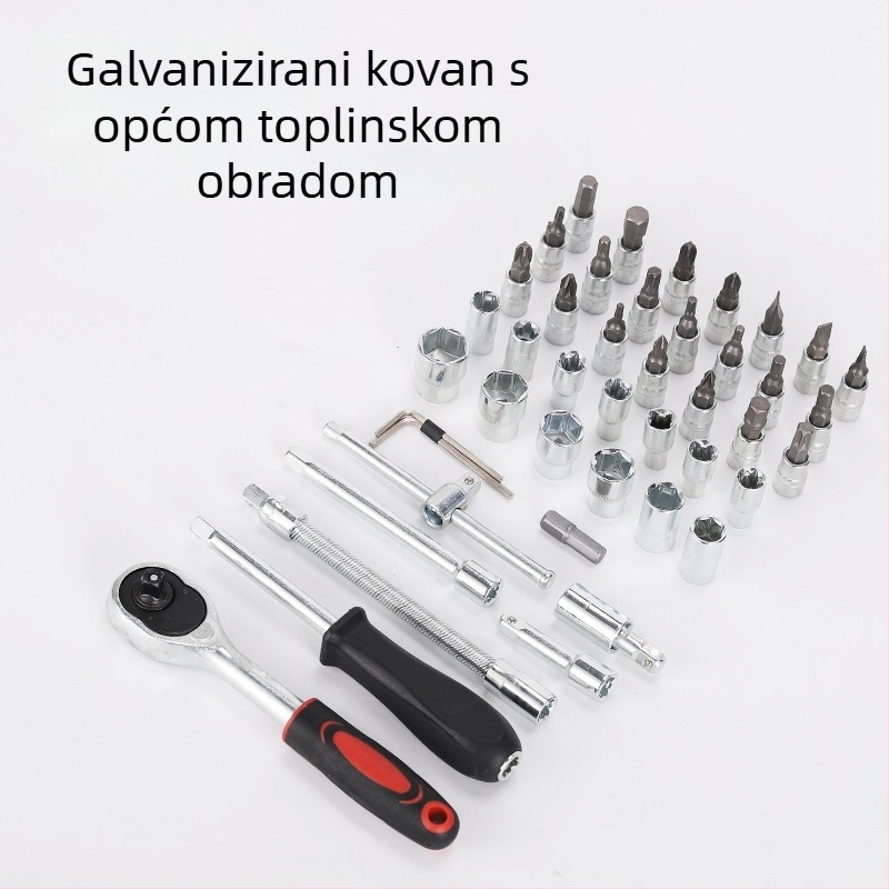 46-dijelni set rachet ključeva i nastavaka u kutiji, od cinkovog legura, za mehaničke i auto popravke