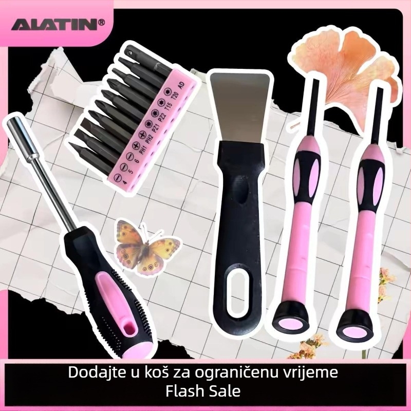 12-dijelni metalno-plastični set alata u kutiji, kompatibilan s električnim bušilama, za kućnu upotrebu