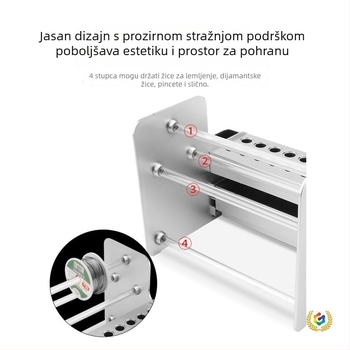 Plastična kutija za alat s stolnim organizatorom, pretincima za odvijače i višenamjenskim organizatorom za mobitele i elektroniku.