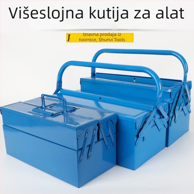 Sklopiva metalna kutija za alate s tri sloja, dvostruka kutija za alate, velika prijenosna kutija za vozilo