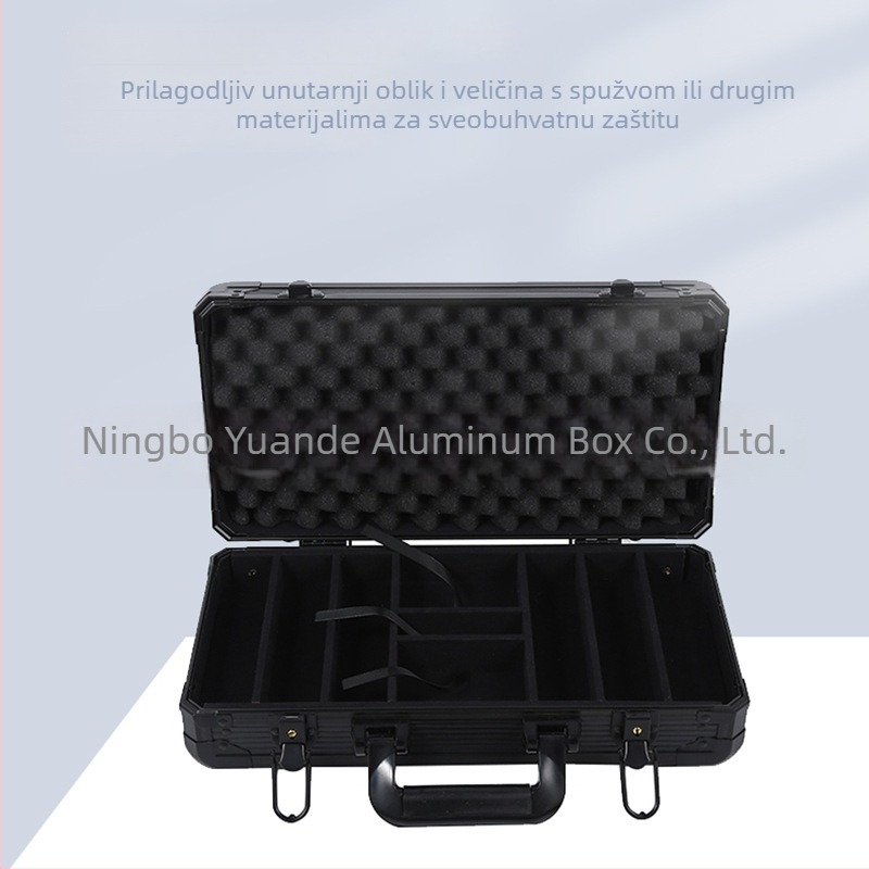 Nova prijenosna kutija za alat od aluminijske legure s zaobljenim kutovima i pregradama od MDF ploče