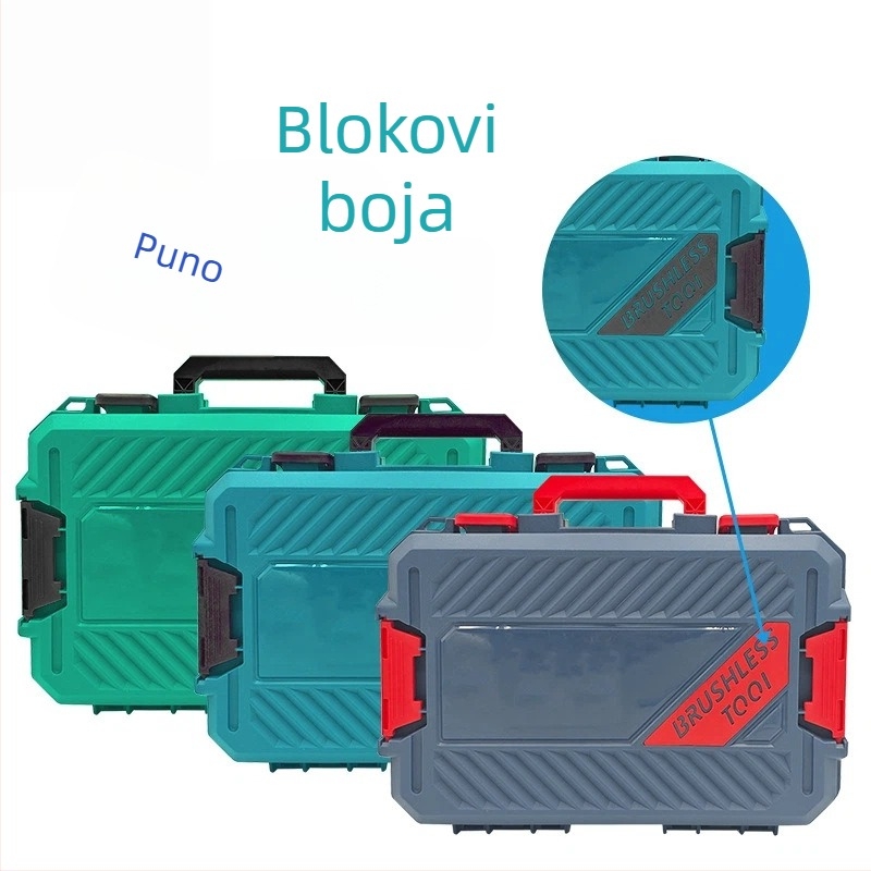 Plastična kutija za alate, velika kapaciteta, prijenosna, otporna na padove i udarce.