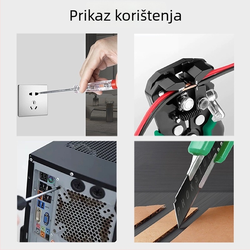 8-dijelni set alata za kućnu popravak s kliještama za skidanje izolacije vodiča i odvijačem, od karbonskog čelika, za električne radove