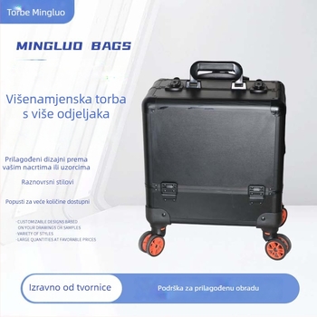 Kutija alata na kotačima od aluminijske legure sa osam unutarnjih pretinika — prijenosna višeslojna kutija za kozmetiku, nokte i šivanje, tip šipke