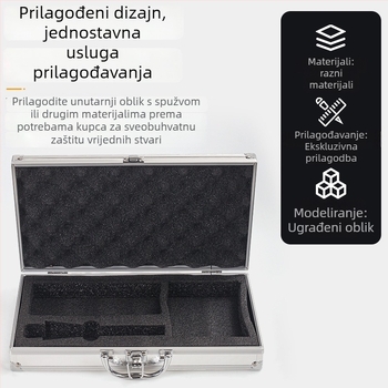 Aluminijska kutija za instrumente s pjenastom unutrašnjošću, aluminijski okvir, MDF ploča, podizni dizajn