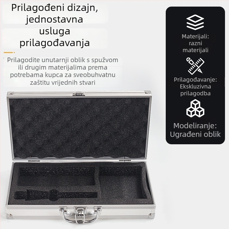 Aluminijska kutija za instrumente s pjenastom unutrašnjošću, aluminijski okvir, MDF ploča, podizni dizajn