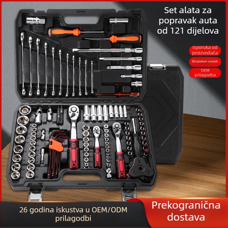 Jinger 121-dijelni set alata za auto popravak u kutiji od krom-vanadij čelika za popravak automobila i motocikala