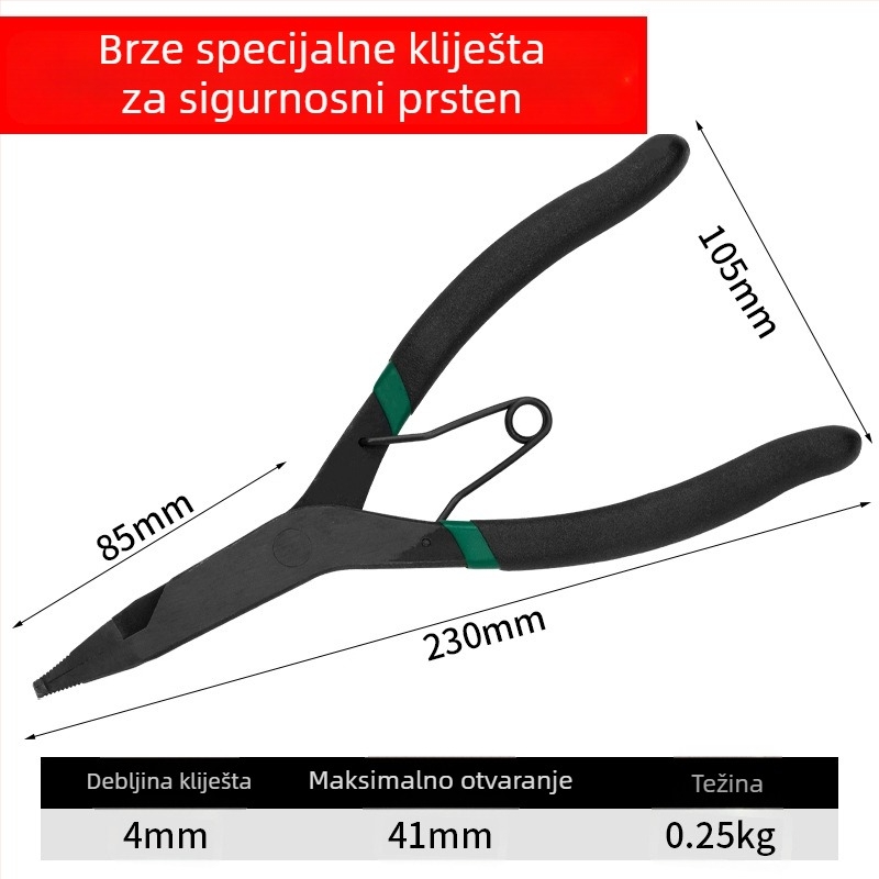 Circlip kliješta za ravni osovinski dio s plosnatim nosom — Yishun; promjer glave: 1; kut glave: 0; zamjena glave nije moguća.