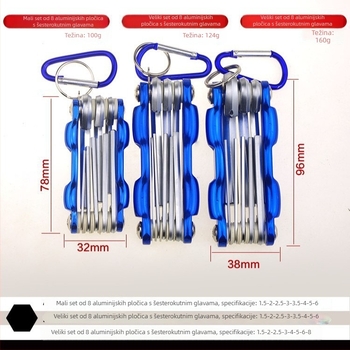 Sklopivi set šesterokutnih ključeva s aluminijskom ručkom, 40Cr materijal, metalna kućišta, za popravak bicikla