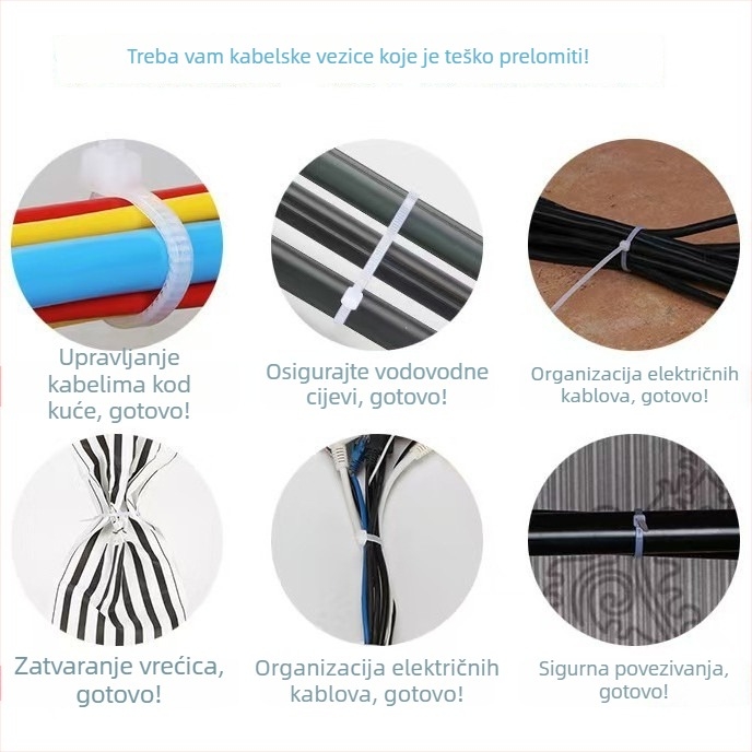 Automatske najlonske zip-veze za pričvršćivanje žica, najlon 6, debljina 1,2 mm, ocjena 94V-2