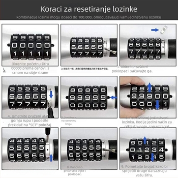 Katanac za volan s lozinkom - izvučni, univerzalna kompatibilnost, model 10348, materijal: nehrđajući čelik i aluminijska legura