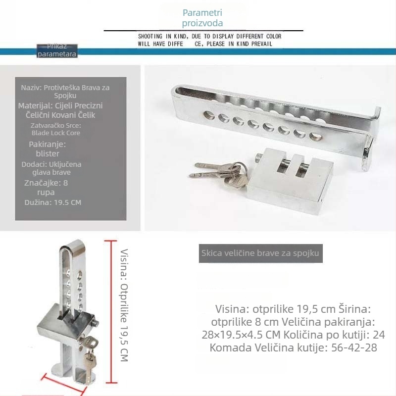 Auto zaštitna ključavnica s nožnim cilindrom, čelična konstrukcija, 8 rupa prilagodba, model Clutch lock