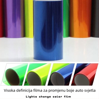 Fleksibilni film za svjetla automobila s promjenom boje, PVC materijal, naljepnica za montažu, prilagodljivo, pogodno za farove, staklo i glatke površine.