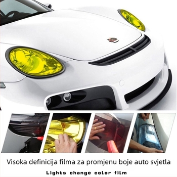 Fleksibilni film za svjetla automobila s promjenom boje, PVC materijal, naljepnica za montažu, prilagodljivo, pogodno za farove, staklo i glatke površine.