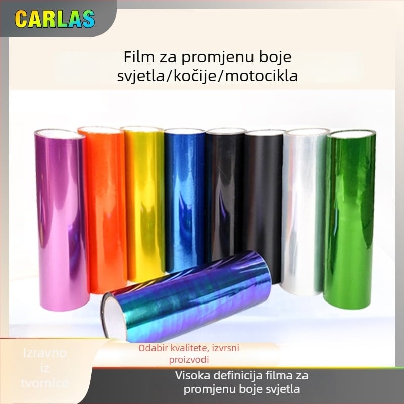 Fleksibilni film za svjetla automobila s promjenom boje, PVC materijal, naljepnica za montažu, prilagodljivo, pogodno za farove, staklo i glatke površine.