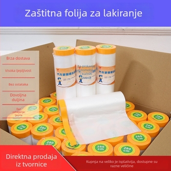 Jednokratni zaštitni film protiv prašine za bojanje automobila i prekrivanje namještaja, prozirni PE; veličine 55×22 cm, 110×20 cm, 150×20 cm; širine 55–280 cm.