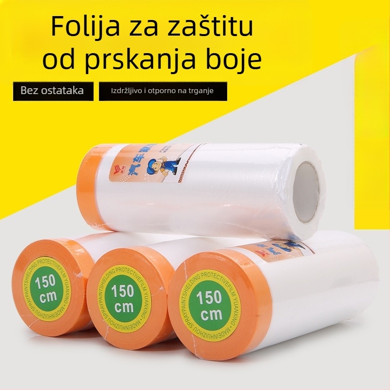 Jednokratni zaštitni film protiv prašine za bojanje automobila i prekrivanje namještaja, prozirni PE; veličine 55×22 cm, 110×20 cm, 150×20 cm; širine 55–280 cm.