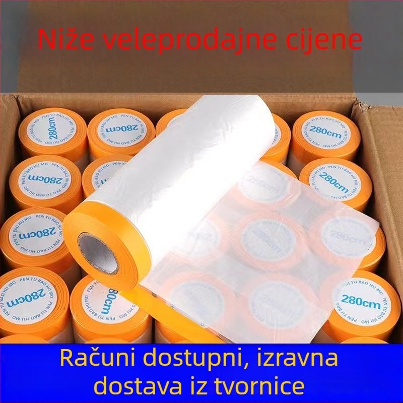 Dust-proof spray masking film za zaštitu automobila i namještaja — debljina 0,5, materijal PE film, baza: PE film + papir, snažno ljepilo, prozirnost 80%