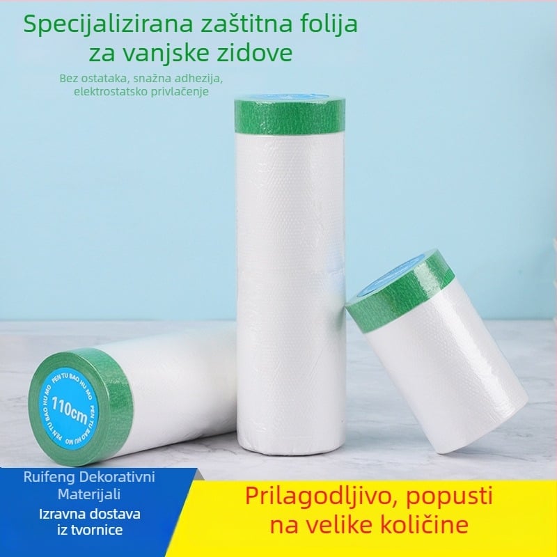 Vanjski maskirajući film s elektrostatičkim prianjanjem – PE, jaka viskoznost, srednja debljina, unutarnja upotreba za prašenje namještaja i zaštitu pri bojanju automobila