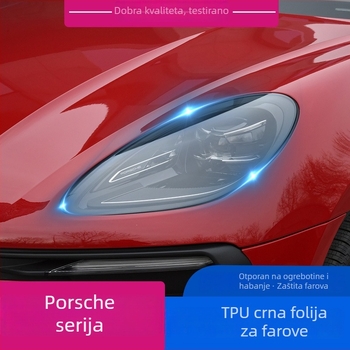 TPU prozirni film za farove Porsche — zaštitni film s promjenom boje, tamno crna