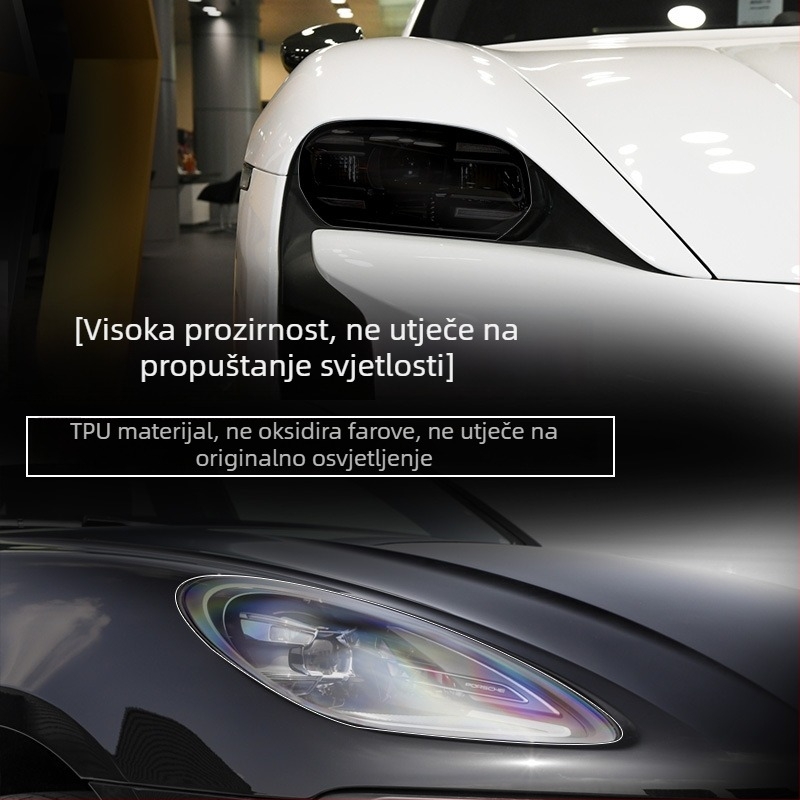 TPU prozirni film za farove Porsche — zaštitni film s promjenom boje, tamno crna