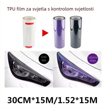 TPU film za svjetla automobila sa senzorom svjetla, mijenja boju iz bijele u crnu i ljubičastu, prozirni zaštitni film za vozila
