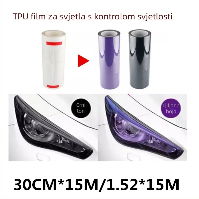 TPU film za svjetla automobila sa senzorom svjetla, mijenja boju iz bijele u crnu i ljubičastu, prozirni zaštitni film za vozila