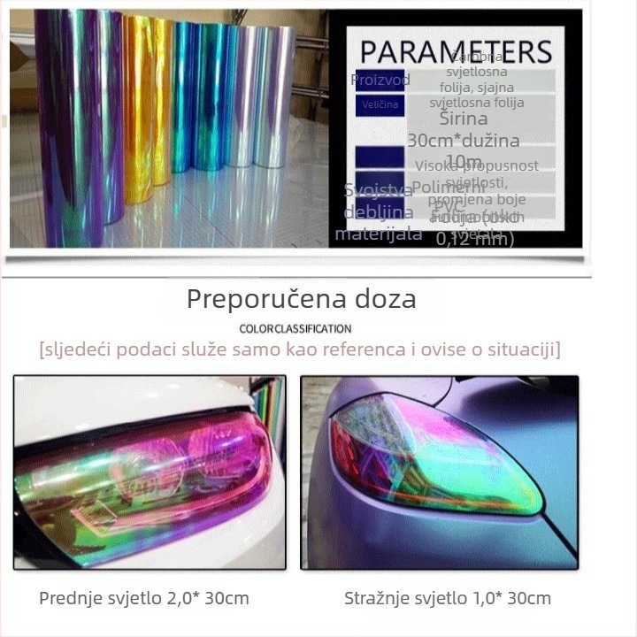 Ainoli Symphony Film za promjenu boje farova za automobile i motocikle, prozirna naljepnica stražnjih svjetala, PVC sigurnosni film, širina 30 cm