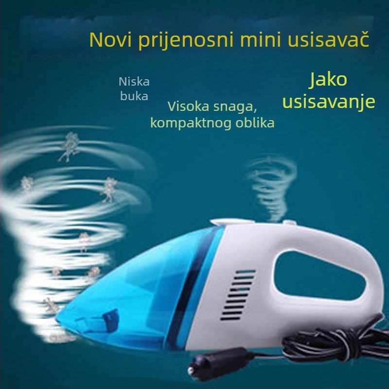 Automobilski usisavač za mokro i suho, napajanje 12V preko utičnice za cigaretu, 1900Pa, 60W, kabel 3m