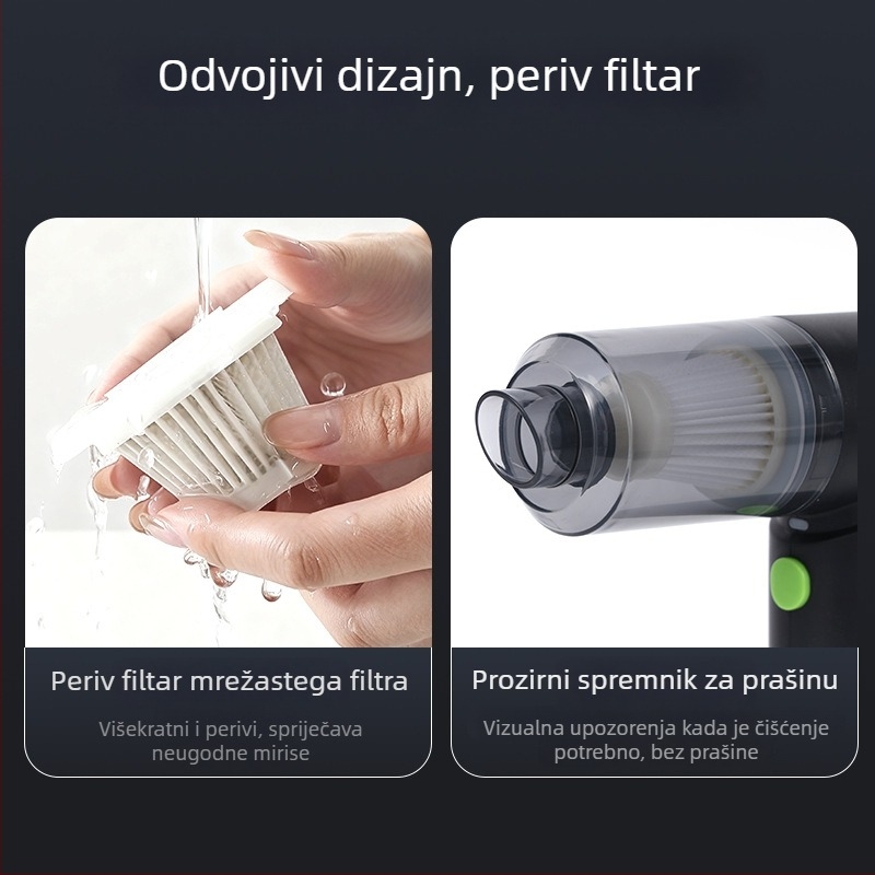 Bežični ručni usisavač za auto – mokro i suho, s osvjetljenjem | 7.4V, 48W, 4500Pa