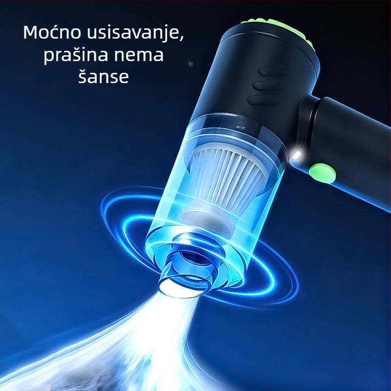 Bežični ručni usisavač za auto – mokro i suho, s osvjetljenjem | 7.4V, 48W, 4500Pa