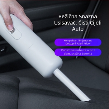 Mini bežični ručni usisavač za automobil, USB punjenje, ugrađena baterija 501–800 mAh, kutni sklopivi nastavak, usis <10 kPa, buka <36 dB