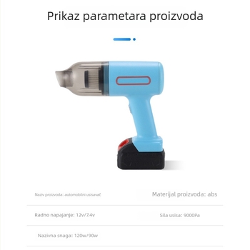 Prenosivi automobilni usisavač s dvostrukom funkcijom: usisavanje i puhanje (9000 Pa, 12 V, 90 W), punjiv
