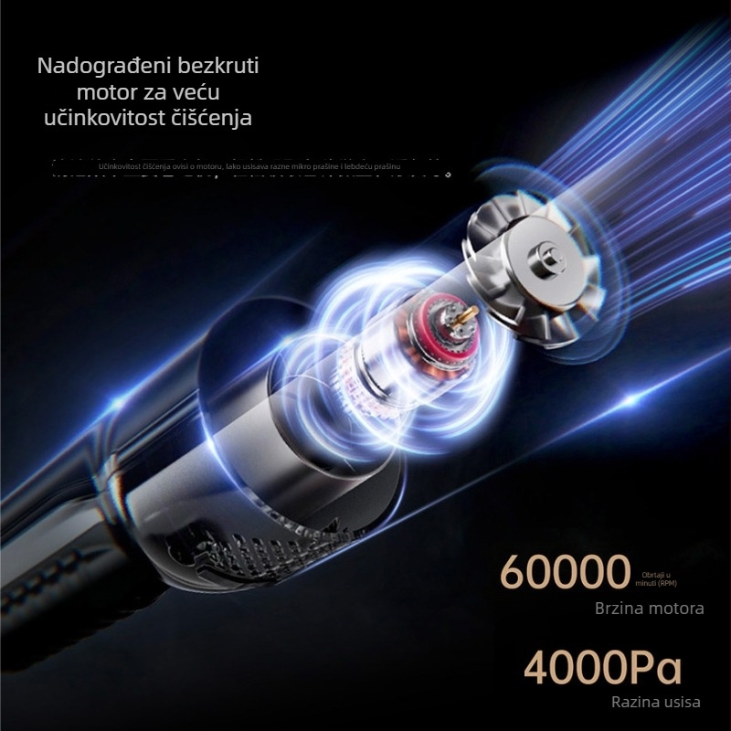 Phisinic usisavač za auto – bežični ručni, dvostruki način usisavanja i puhanja, 3100–4000 Pa, ugrađena baterija 1001–1600 mAh, buka 46–70 dB