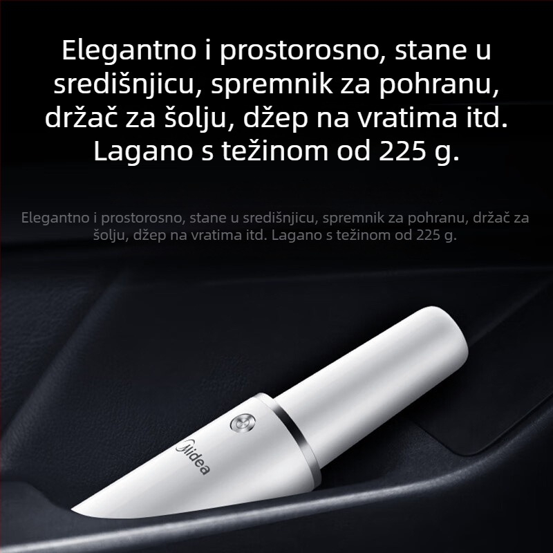 Midea bežični ručni usisivač za automobil TK2C – dvostruka upotreba za auto i dom, snažno usisavanje, ugrađena baterija 1600–2000 mAh, do 1 sat rada, usis pod 2000 Pa