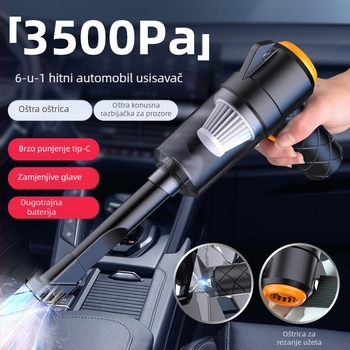 Bežični usisavač za auto i dom – multifunkcionalan, s funkcijom usisavanja i izdisaja - 120 W, USB napajanje, ugrađena baterija 1001-1600 mAh, usisna snaga 2100-3000 Pa, suho čišćenje, plosnati nastavak