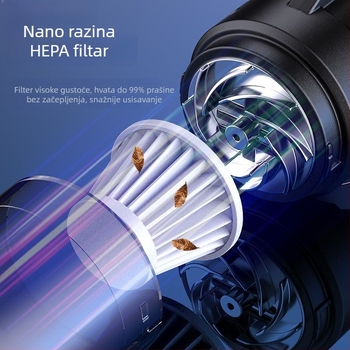 Ručni usisavač za vozilo s bežičnim punjenjem, 45W, napon ≤36V, snaga usisavanja <10 kPa, zamjenjiva baterija 500 mAh
