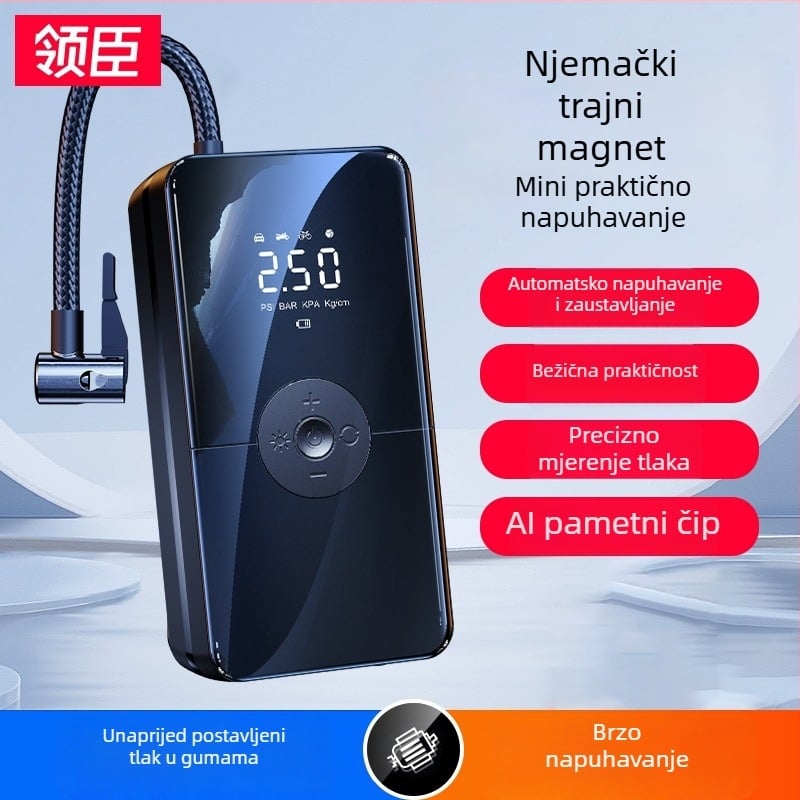 Ling Chen bežična autopumpa za zrak s digitalnim zaslonom, punjiva, prijenosna za automobile, visoke snage, 12V, 3 m kabel, osvjetljenje