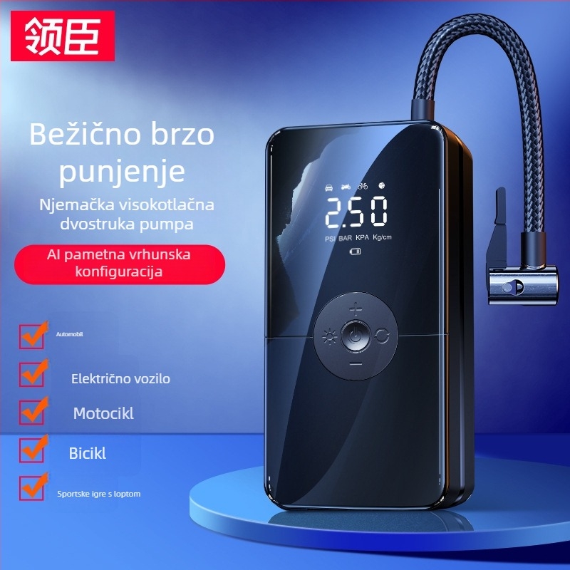Ling Chen bežična autopumpa za zrak s digitalnim zaslonom, punjiva, prijenosna za automobile, visoke snage, 12V, 3 m kabel, osvjetljenje