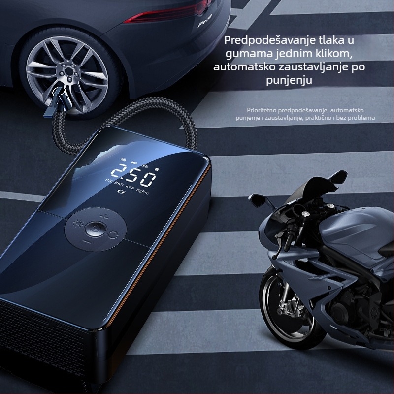 Ling Chen bežična autopumpa za zrak s digitalnim zaslonom, punjiva, prijenosna za automobile, visoke snage, 12V, 3 m kabel, osvjetljenje