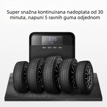 Prenosni kompresor za automobilne gume s digitalnim zaslonom, 12V, 120W, USB punjenje, 0,7 m crijevo