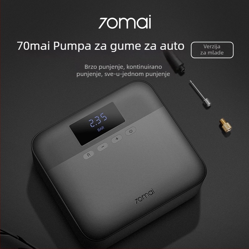 Prenosni kompresor za automobilne gume s digitalnim zaslonom, 12V, 120W, USB punjenje, 0,7 m crijevo
