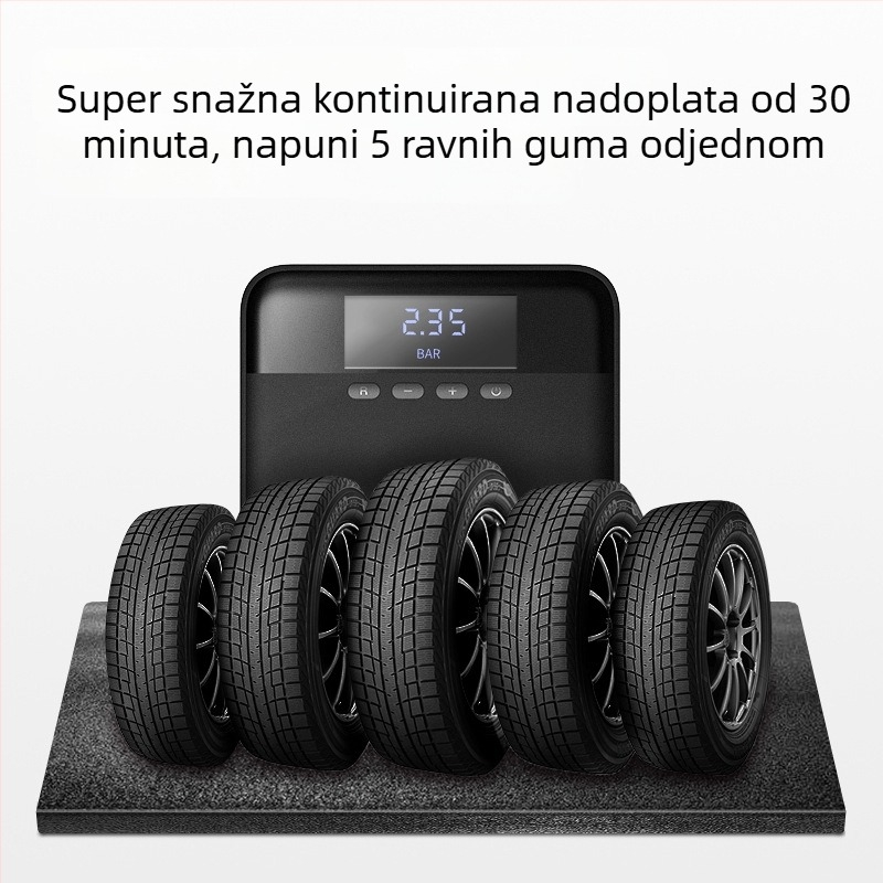 Prenosni kompresor za automobilne gume s digitalnim zaslonom, 12V, 120W, USB punjenje, 0,7 m crijevo