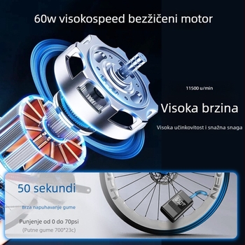 Mini pumpa za cestovni bicikl i automobil - ponovno punjiva 12V, digitalni zaslon, 25 L/min, 160 g, manometar