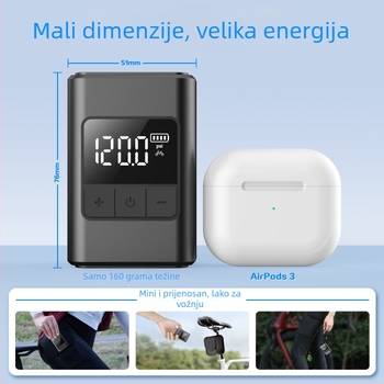 Mini pumpa za cestovni bicikl i automobil - ponovno punjiva 12V, digitalni zaslon, 25 L/min, 160 g, manometar