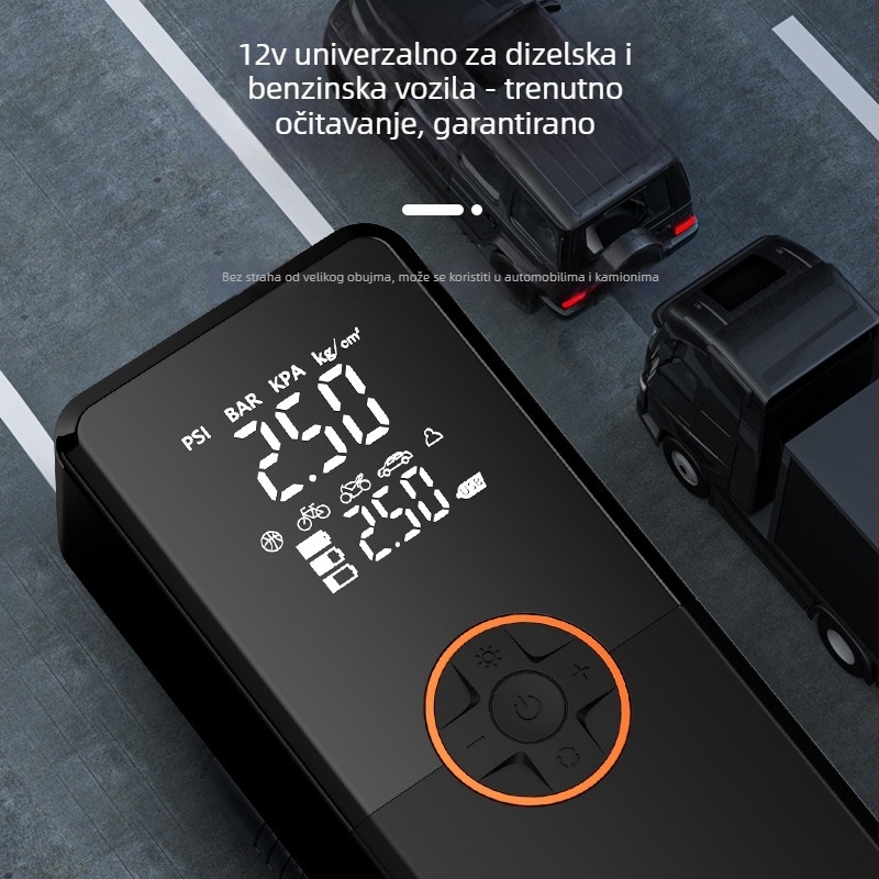 12V pametna digitalna pumpa za automobil s funkcijom paljenja i LED svjetlom, 2-u-1 izvor napajanja za nuždu