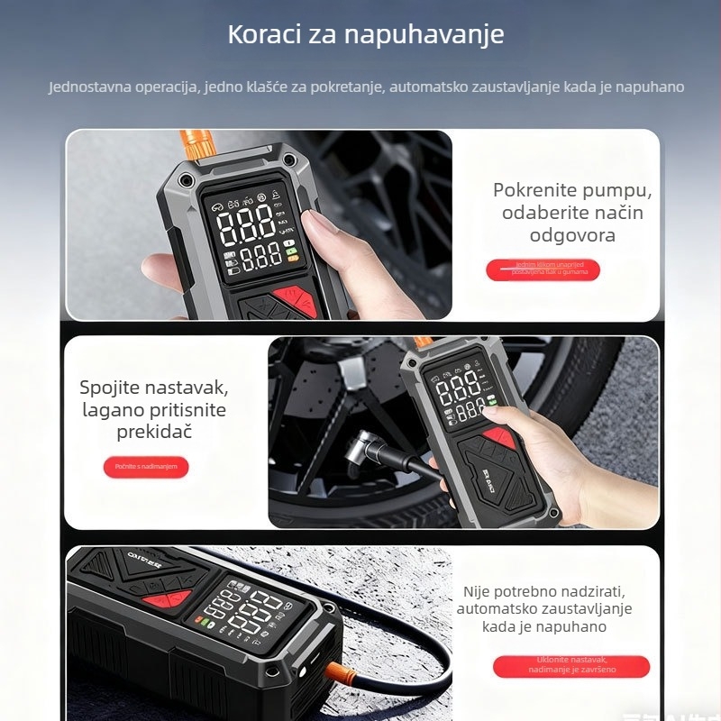 Kompresor za auto gume s USB napajanjem, 12V, 25 L/min, digitalni prikaz, max 80W