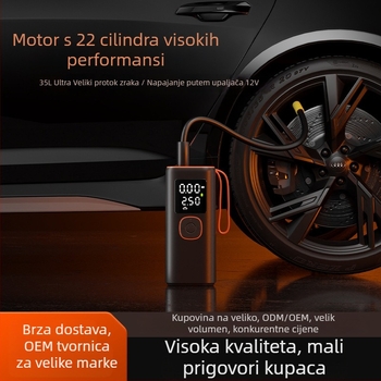 Prijenosna bežična pumpa za gume s digitalnim prikazom, dvostruki cilindar, 100W, ABS kućište, rasvjeta, tlakometar