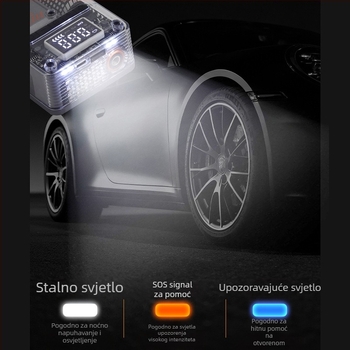 Automobilska bežična pumpa za zrak s digitalnim zaslonom, električna, prijenosna, s dvostrukim motorom i LED lampom za nuždu