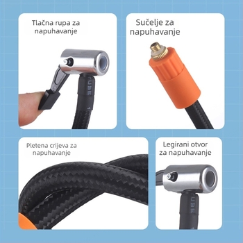 Automobilska pumpa za napuhavanje guma s crijevom i nastavkom, 12V, 280W, 70 L/min, digitalni zaslon